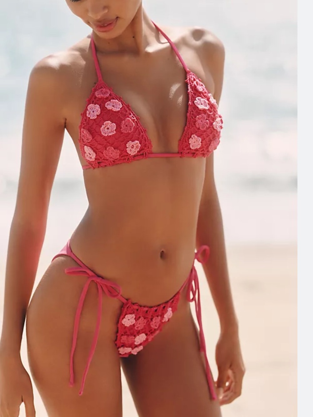 Anthropologie Capittana Raquel Embroidered Bikini Set Top Bottom Crochet Floral